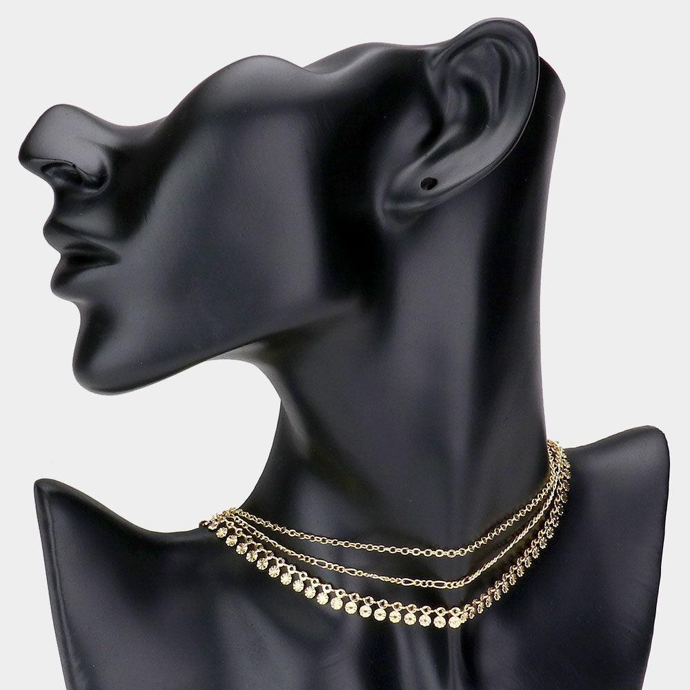 Gold Triple Layered Brass Metal Disc Station Necklace - Jewelry Store by Erik Rayo
