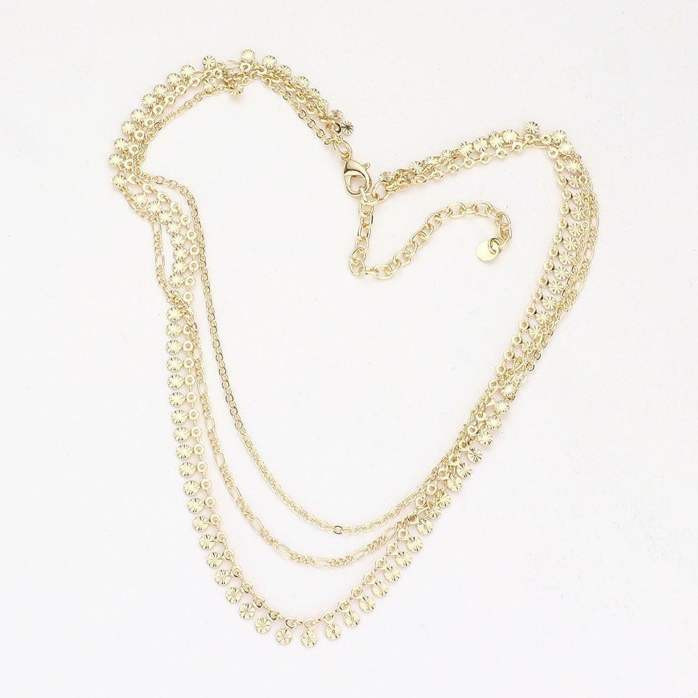 Gold Triple Layered Brass Metal Disc Station Necklace - Jewelry Store by Erik Rayo