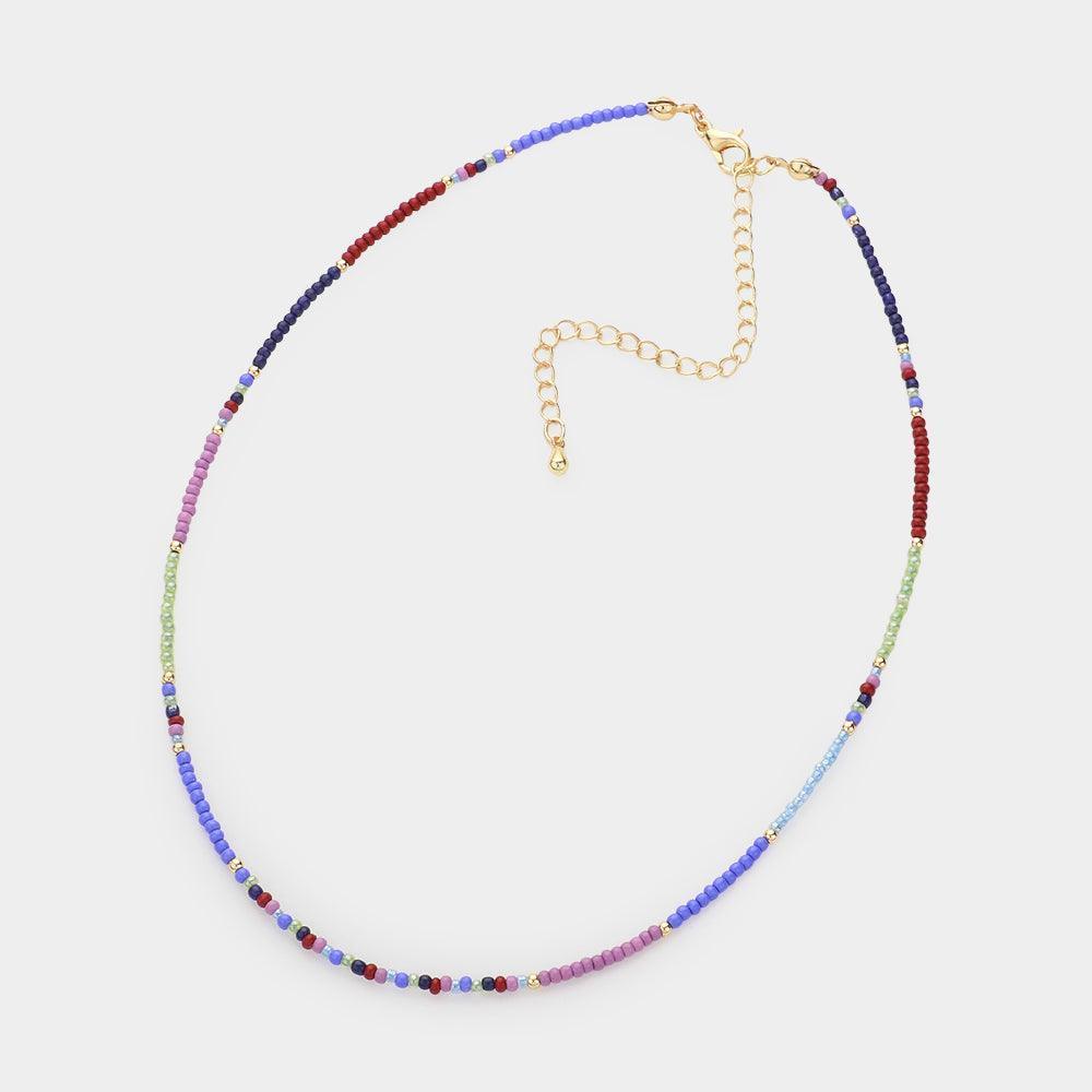 Blue Seed Beaded Choker Necklace - Jewelry Store by Erik Rayo