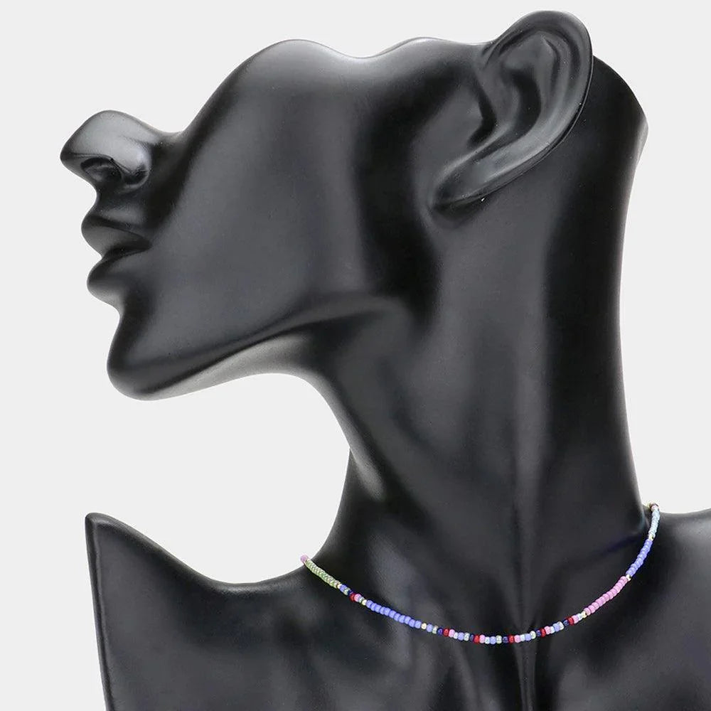 Blue Seed Beaded Choker Necklace - Jewelry Store by Erik Rayo