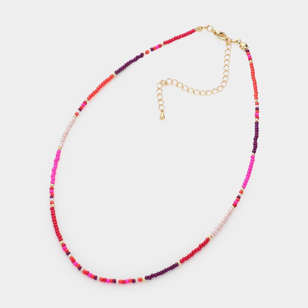 Burgundy Seed Beaded Choker Necklace - Jewelry Store by Erik Rayo