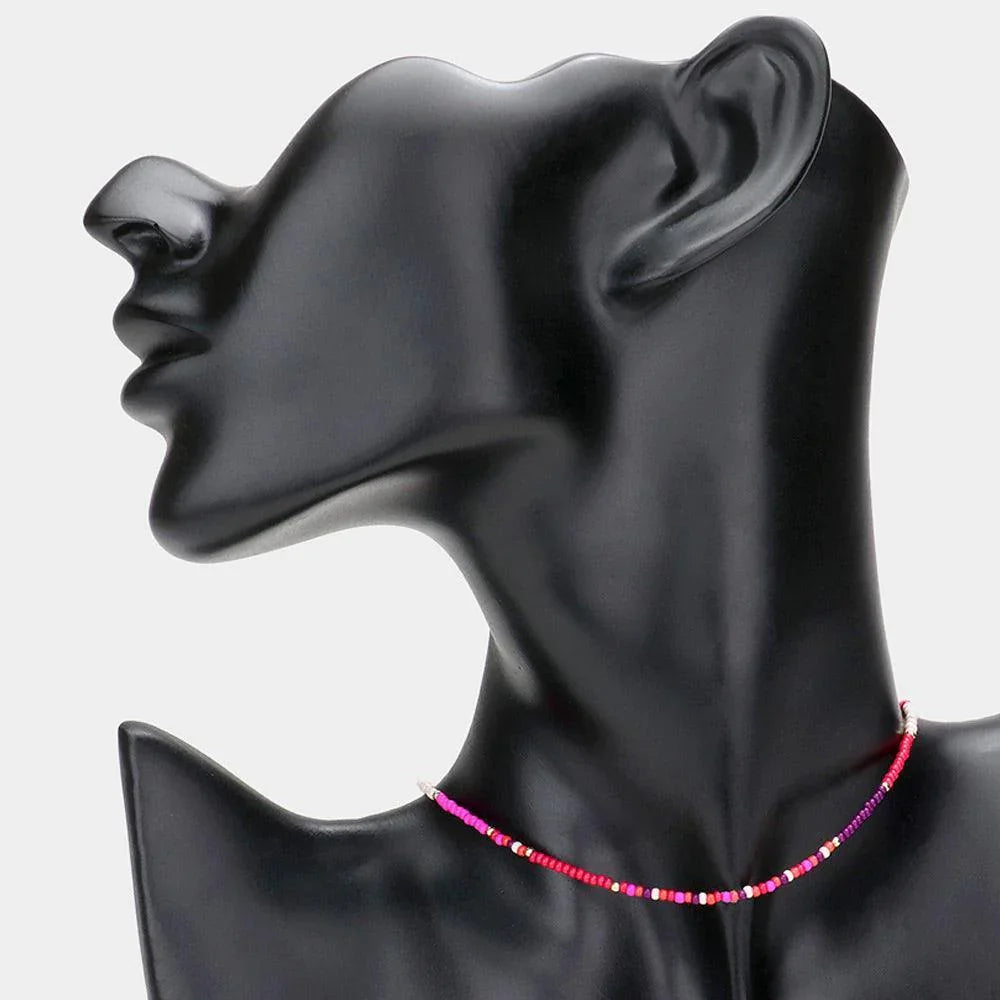 Burgundy Seed Beaded Choker Necklace - Jewelry Store by Erik Rayo