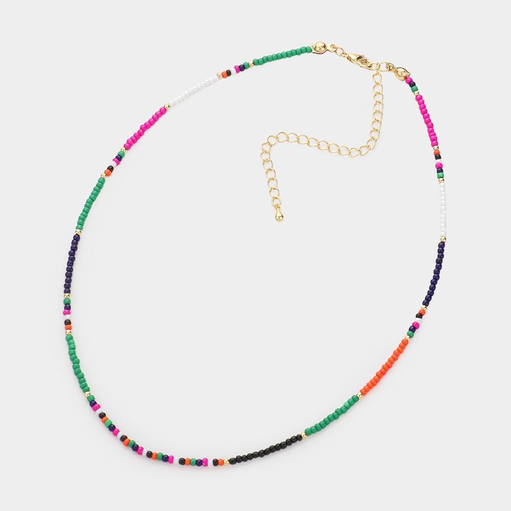 Green Seed Beaded Choker Necklace - Jewelry Store by Erik Rayo