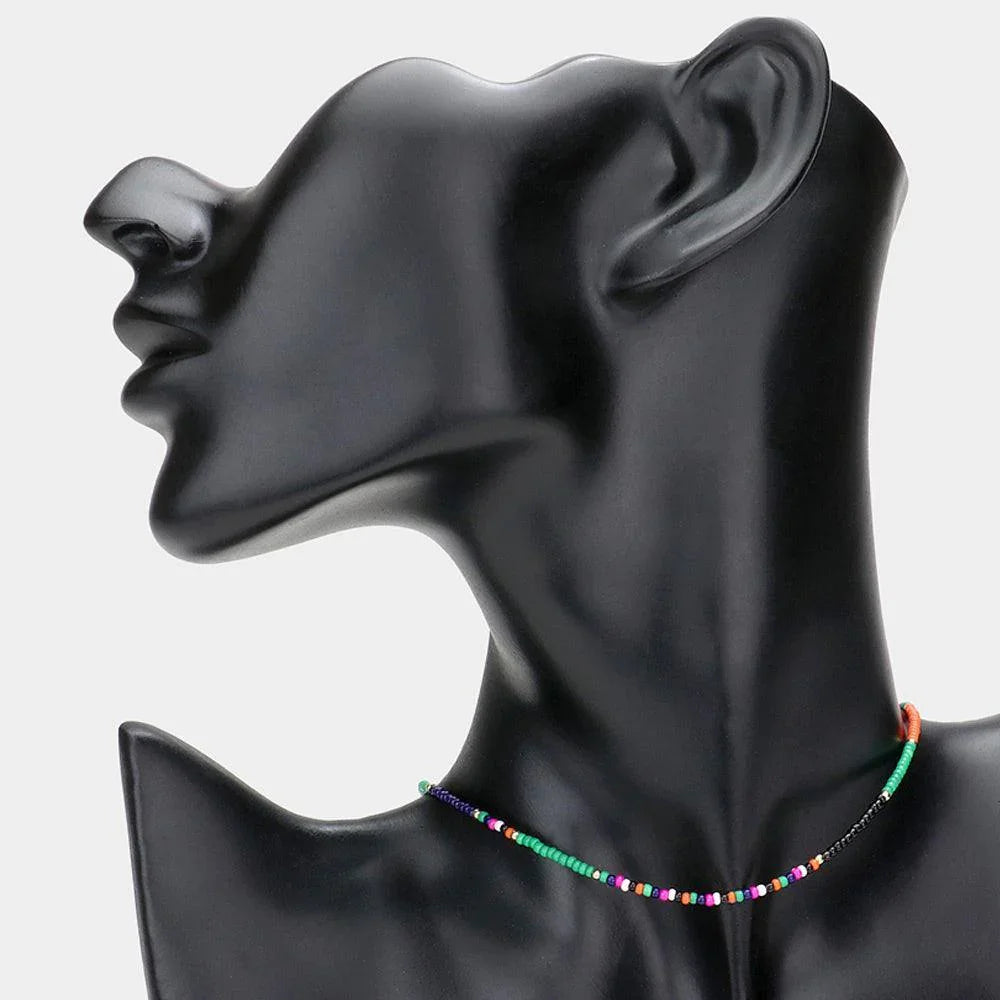 Green Seed Beaded Choker Necklace - Jewelry Store by Erik Rayo