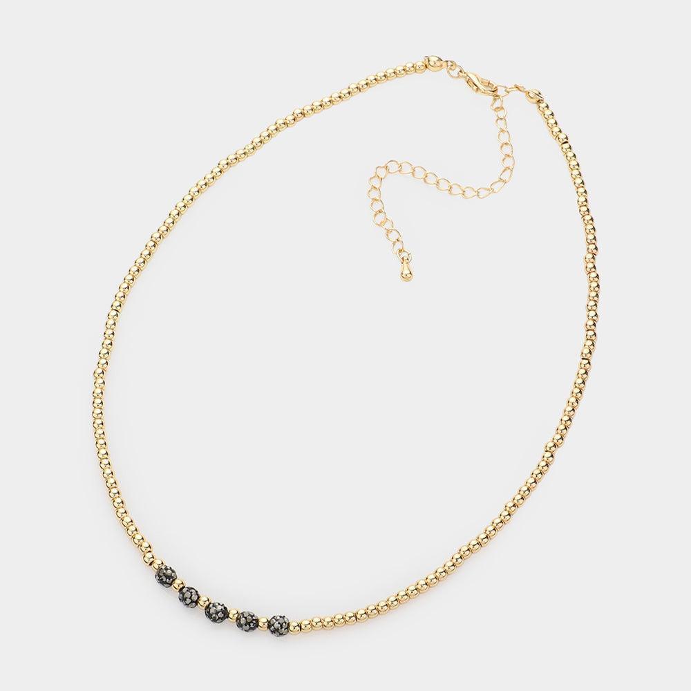 Quintuple Shamballa Ball Accented Beaded Choker Necklace - Jewelry Store by Erik Rayo