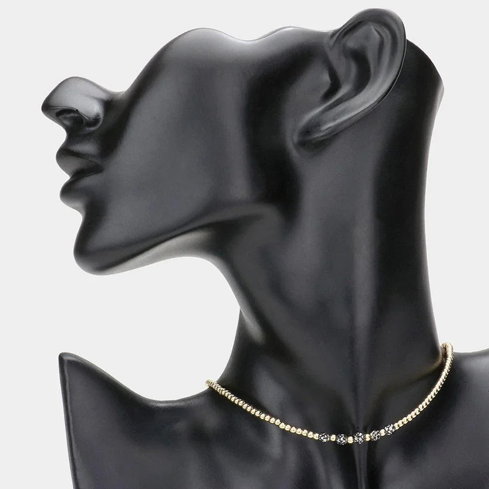 Quintuple Shamballa Ball Accented Beaded Choker Necklace - Jewelry Store by Erik Rayo