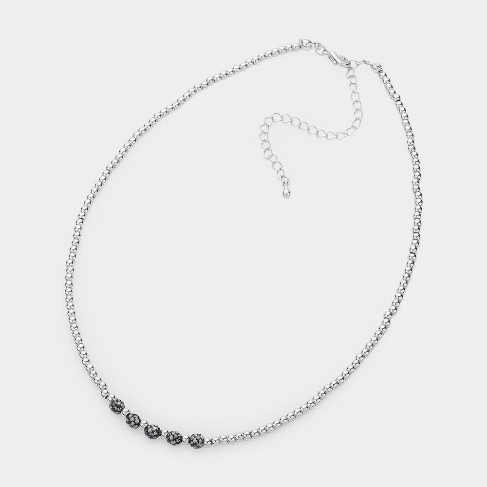 Quintuple Shamballa Ball Accented Beaded Choker Necklace - Jewelry Store by Erik Rayo
