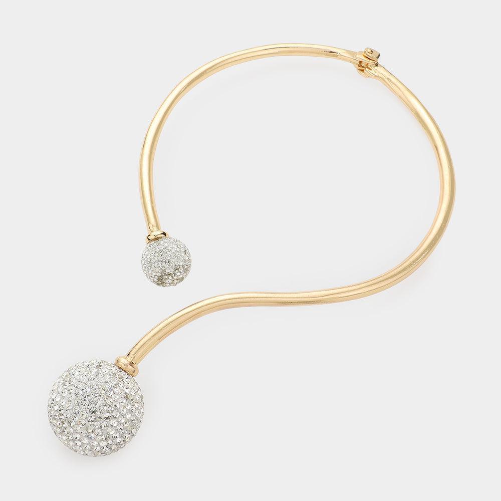 Gold Rhinestone Embellished Ball Accented Choker Necklace - Jewelry Store by Erik Rayo