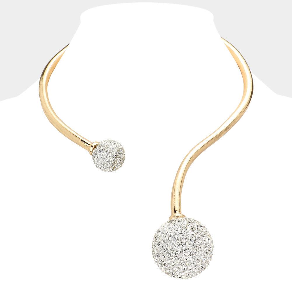 Gold Rhinestone Embellished Ball Accented Choker Necklace