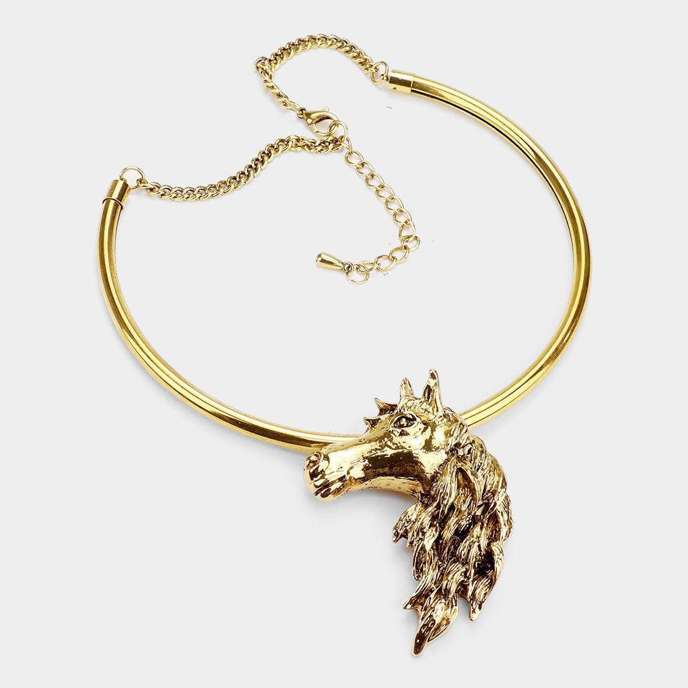 Gold Antique Metal Horse Face Choker Necklace - Jewelry Store by Erik Rayo