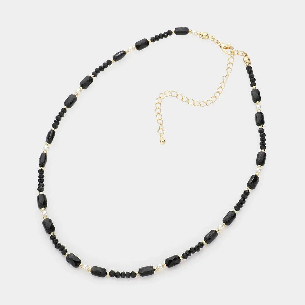 Black Pearl Accented Faceted Beaded Choker Necklace - Jewelry Store by Erik Rayo