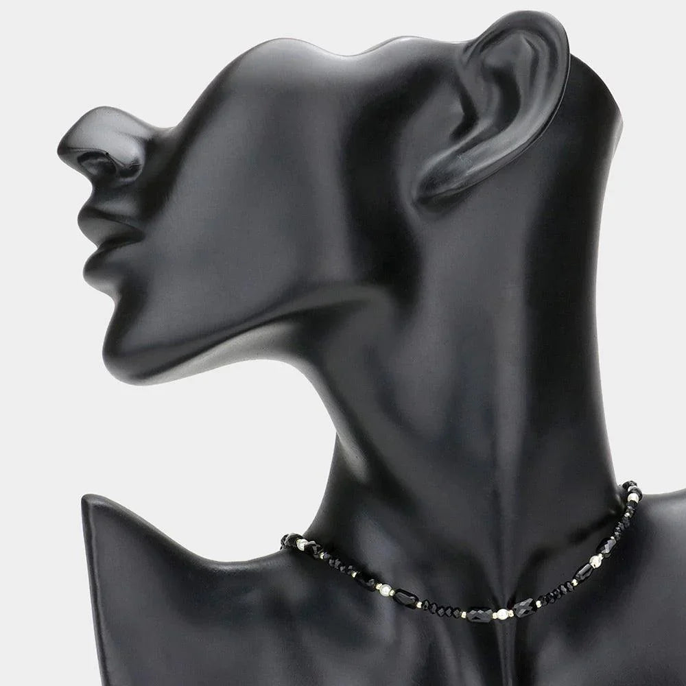 Black Pearl Accented Faceted Beaded Choker Necklace - Jewelry Store by Erik Rayo