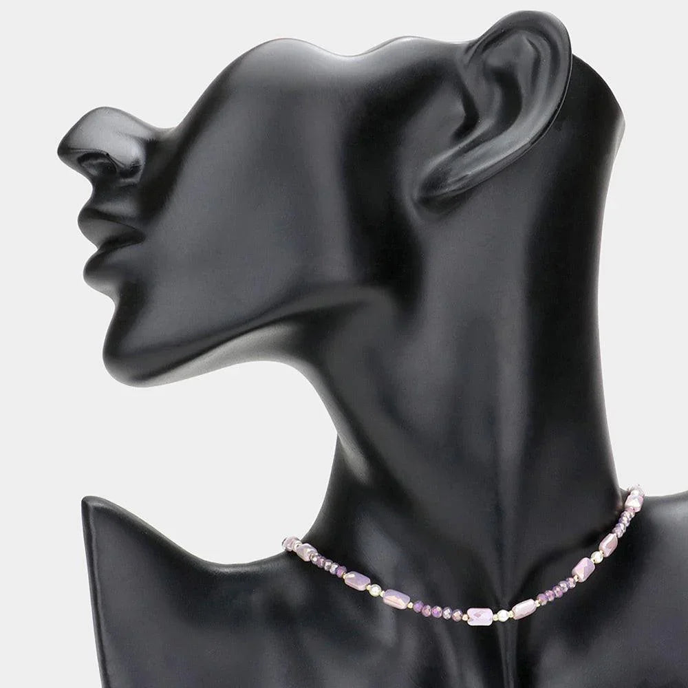 Purple Pearl Accented Faceted Beaded Choker Necklace - Jewelry Store by Erik Rayo