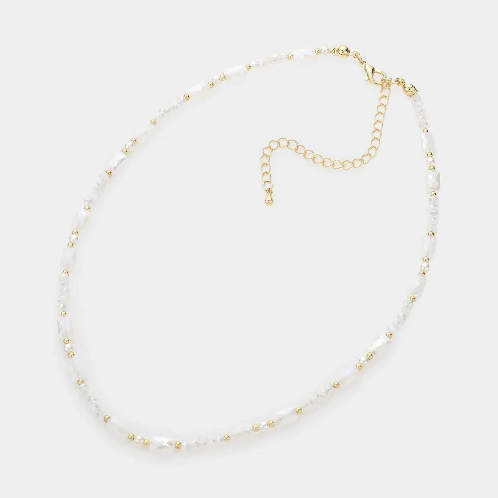 White Pearl Accented Faceted Beaded Choker Necklace - Jewelry Store by Erik Rayo