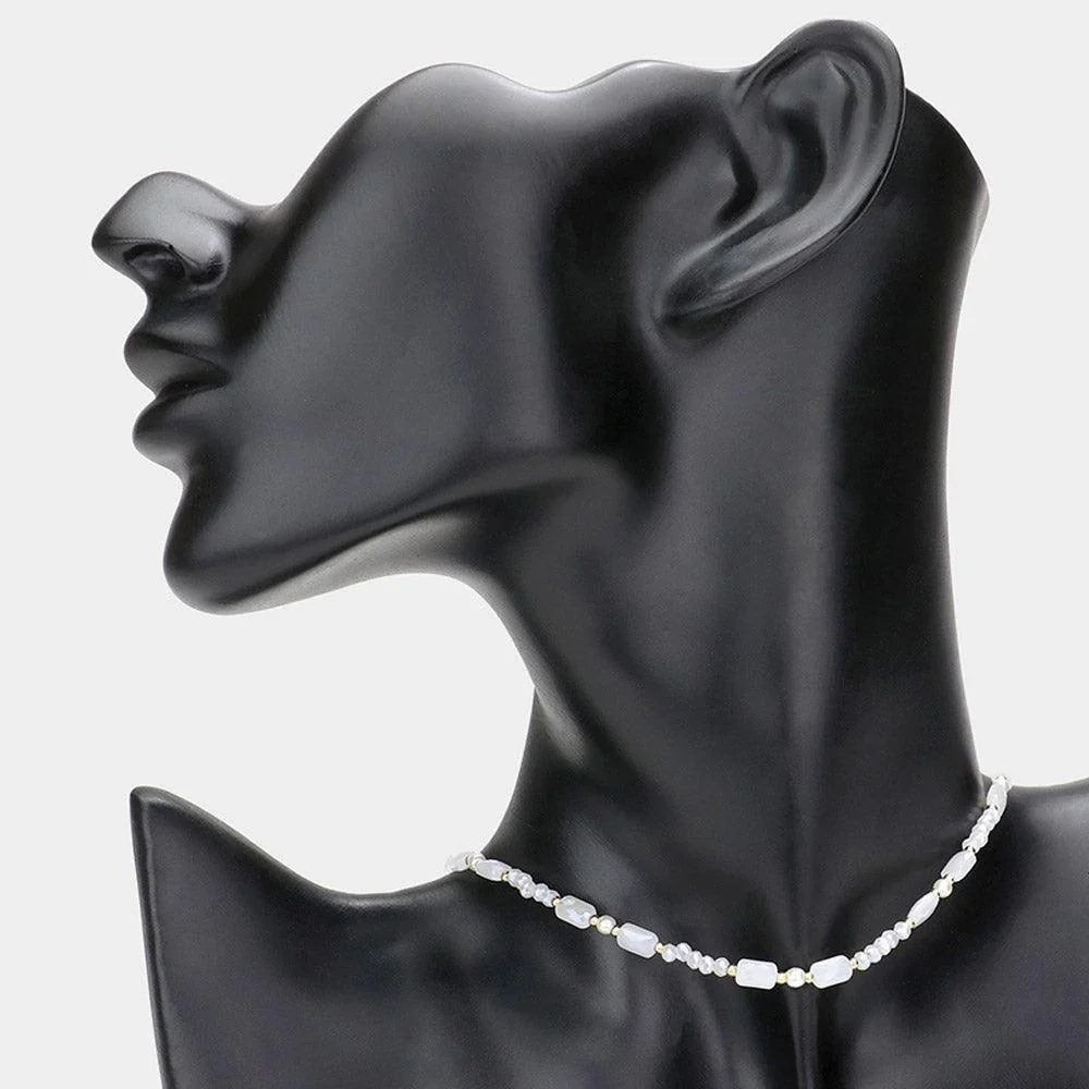 White Pearl Accented Faceted Beaded Choker Necklace - Jewelry Store by Erik Rayo