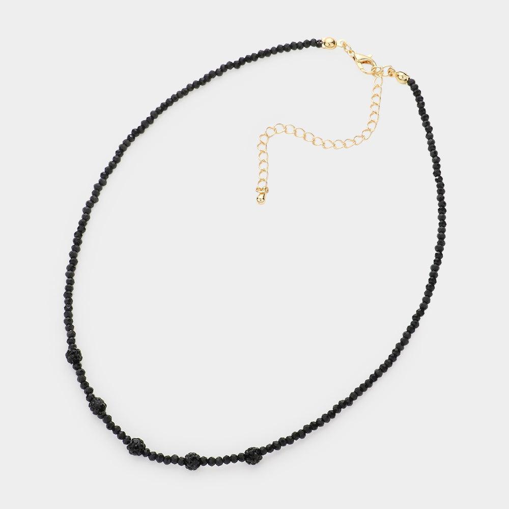 Black Quintuple Shamballa Ball Accented Faceted Beaded Choker Necklace - Jewelry Store by Erik Rayo