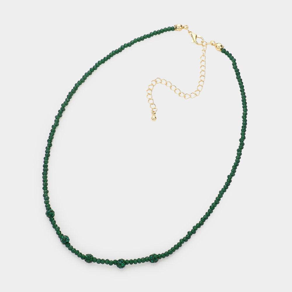 Green Quintuple Shamballa Ball Accented Faceted Beaded Choker Necklace - Jewelry Store by Erik Rayo