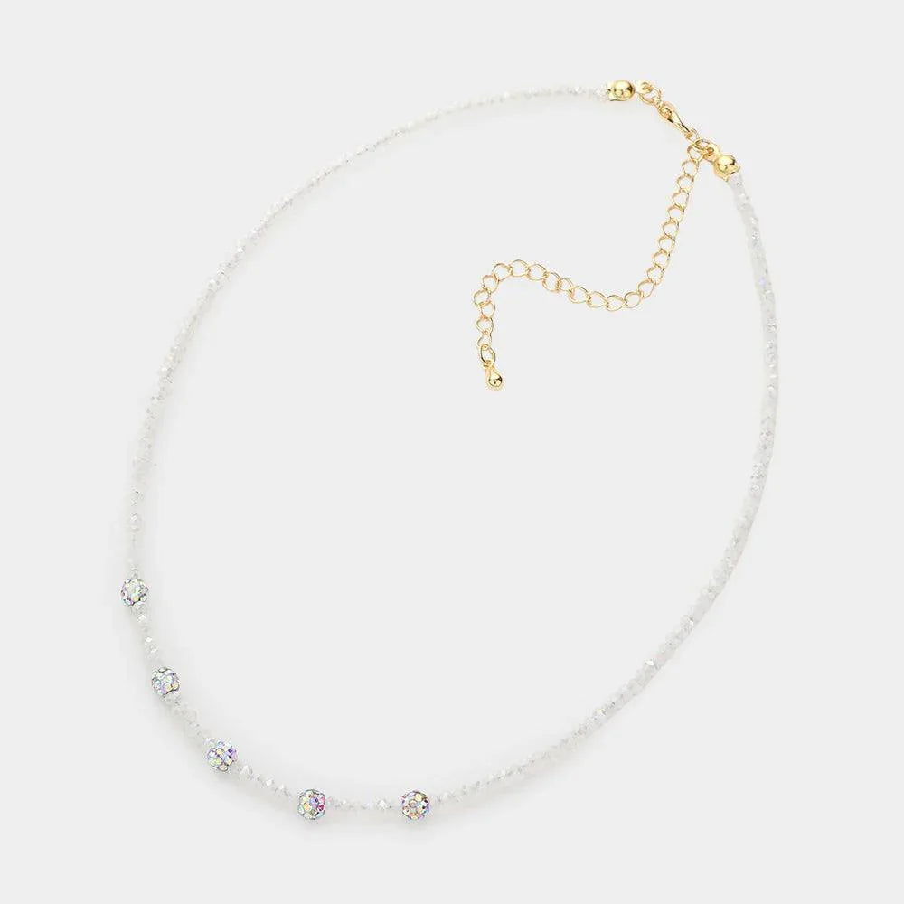 White Quintuple Shamballa Ball Accented Faceted Beaded Choker Necklace - Jewelry Store by Erik Rayo