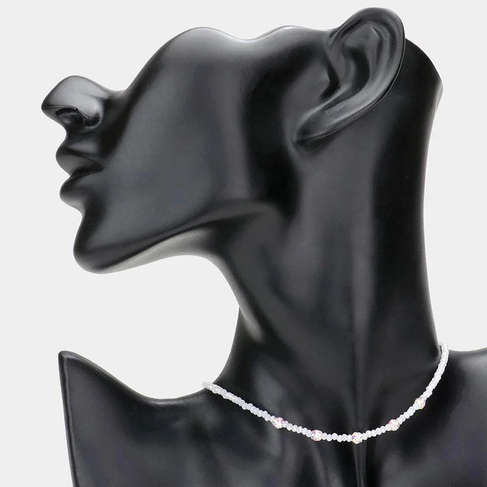 White Quintuple Shamballa Ball Accented Faceted Beaded Choker Necklace - Jewelry Store by Erik Rayo