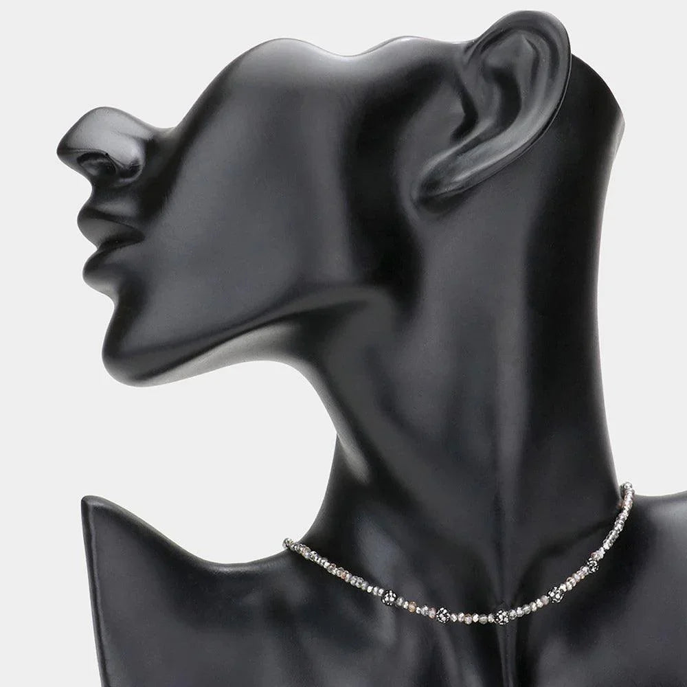Quintuple Shamballa Ball Accented Faceted Beaded Choker Necklace - Jewelry Store by Erik Rayo