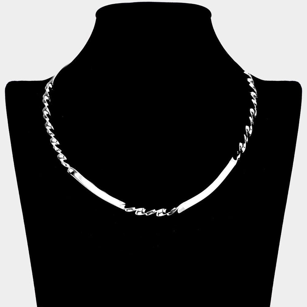 Silver Twisted Detail Metal Open Choker Necklace