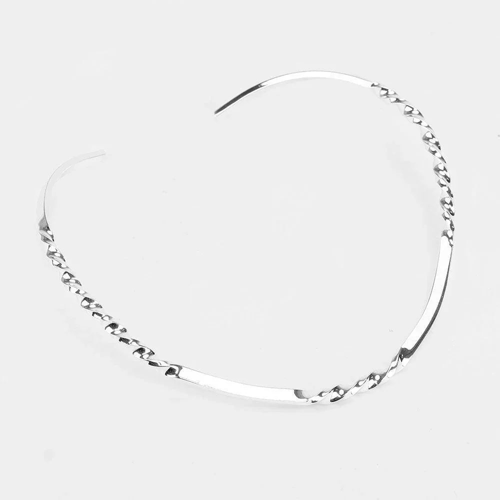 Silver Twisted Detail Metal Open Choker Necklace - Jewelry Store by Erik Rayo