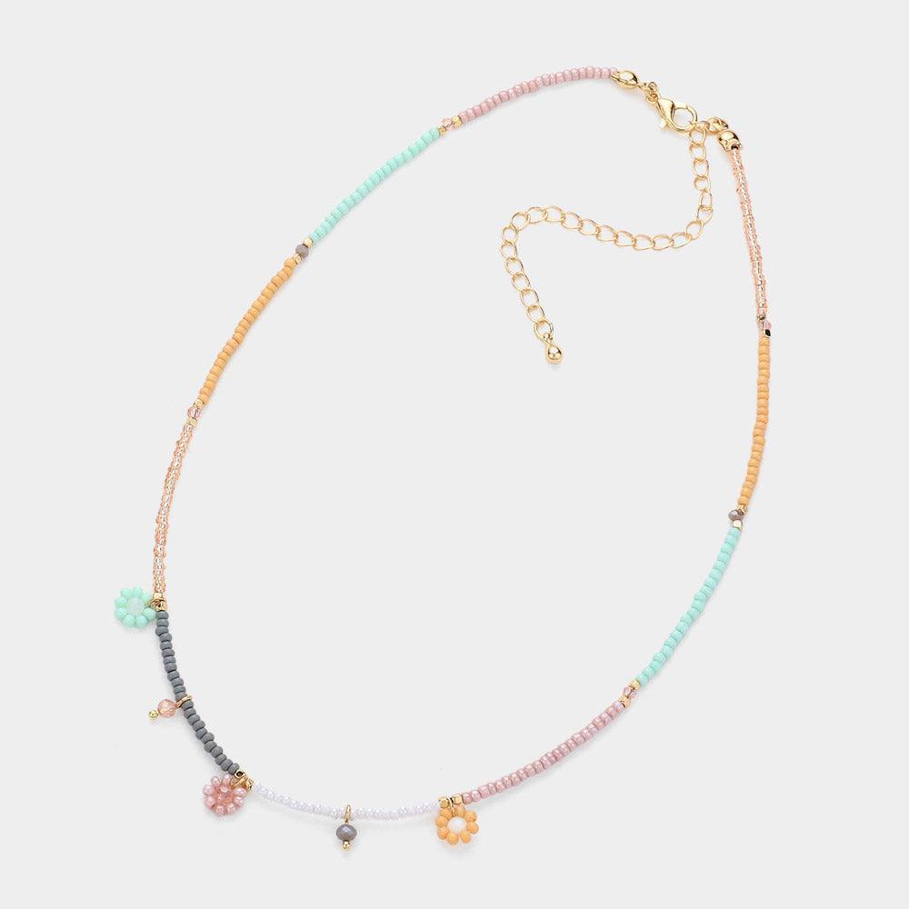 Gold Beaded Flower Station Choker Necklace - Jewelry Store by Erik Rayo