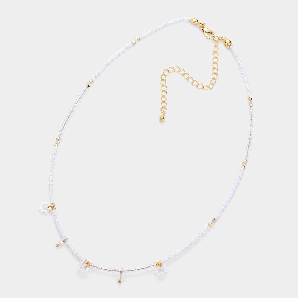 White Beaded Flower Station Choker Necklace - Jewelry Store by Erik Rayo