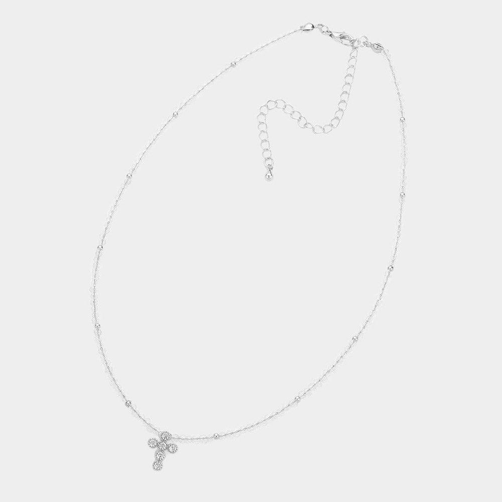 CZ Stone Embellished Cross Pendant Faceted Beaded Choker Necklace - Jewelry Store by Erik Rayo