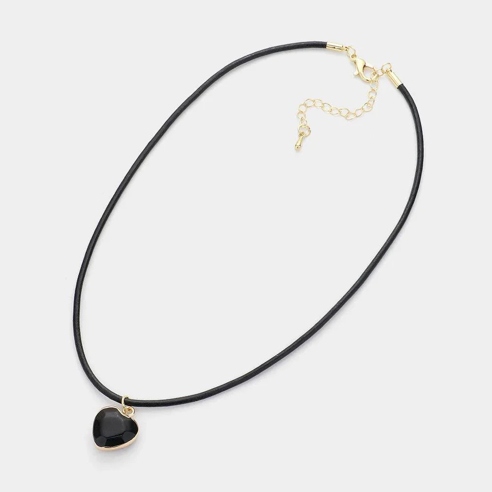 Black Heart Shaped Natural Stone Cluster Pendant Choker Necklace - Jewelry Store by Erik Rayo