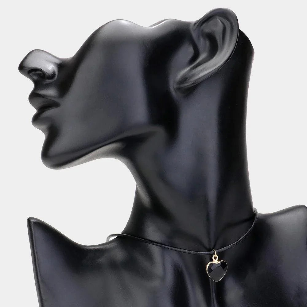 Black Heart Shaped Natural Stone Cluster Pendant Choker Necklace - Jewelry Store by Erik Rayo