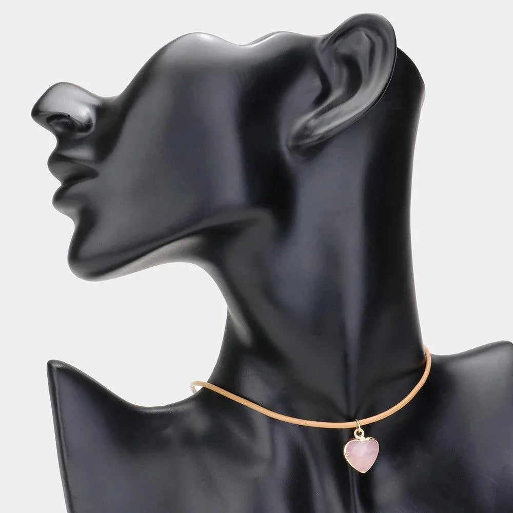 Brown Heart Shaped Natural Stone Cluster Pendant Choker Necklace - Jewelry Store by Erik Rayo