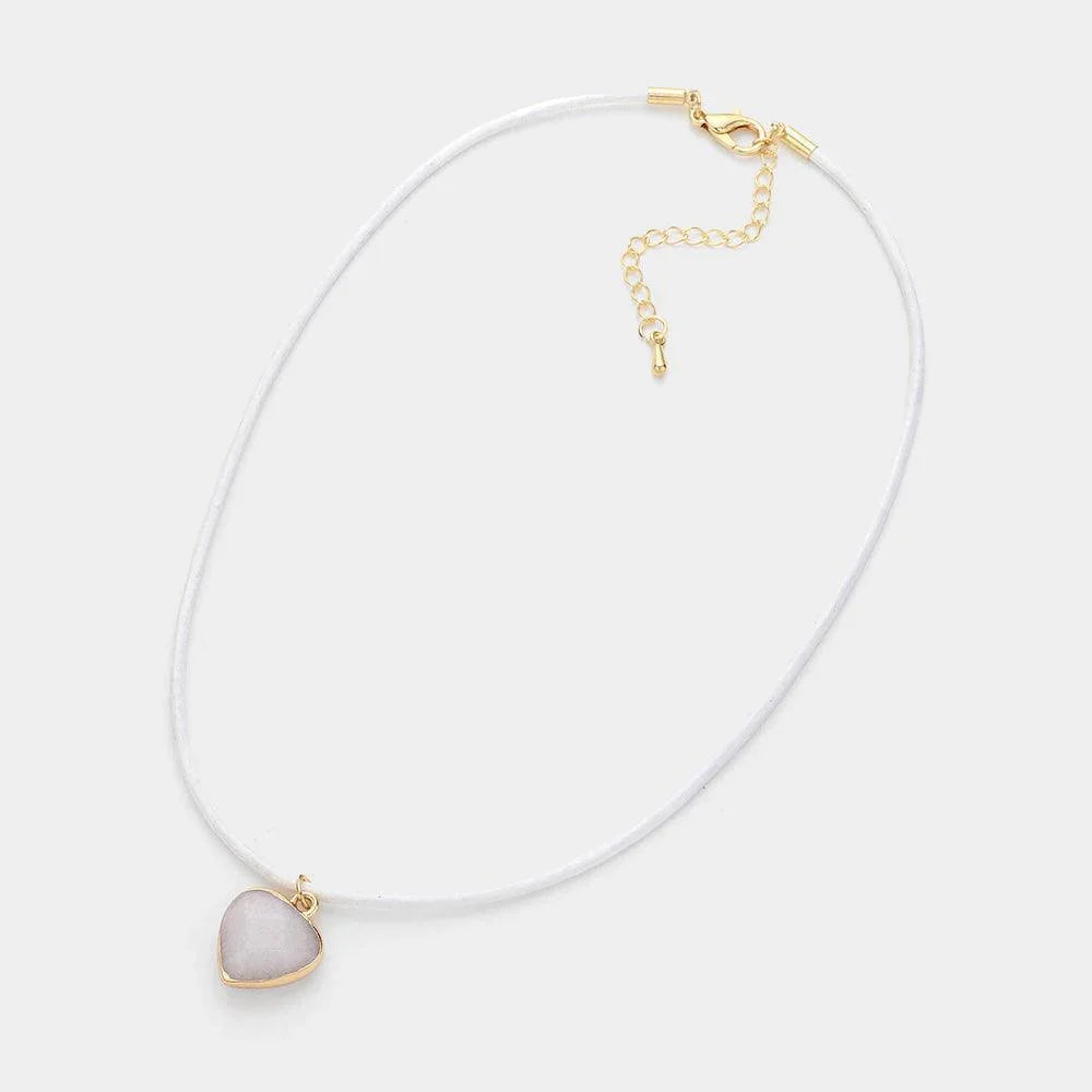 White Heart Shaped Natural Stone Cluster Pendant Choker Necklace - Jewelry Store by Erik Rayo