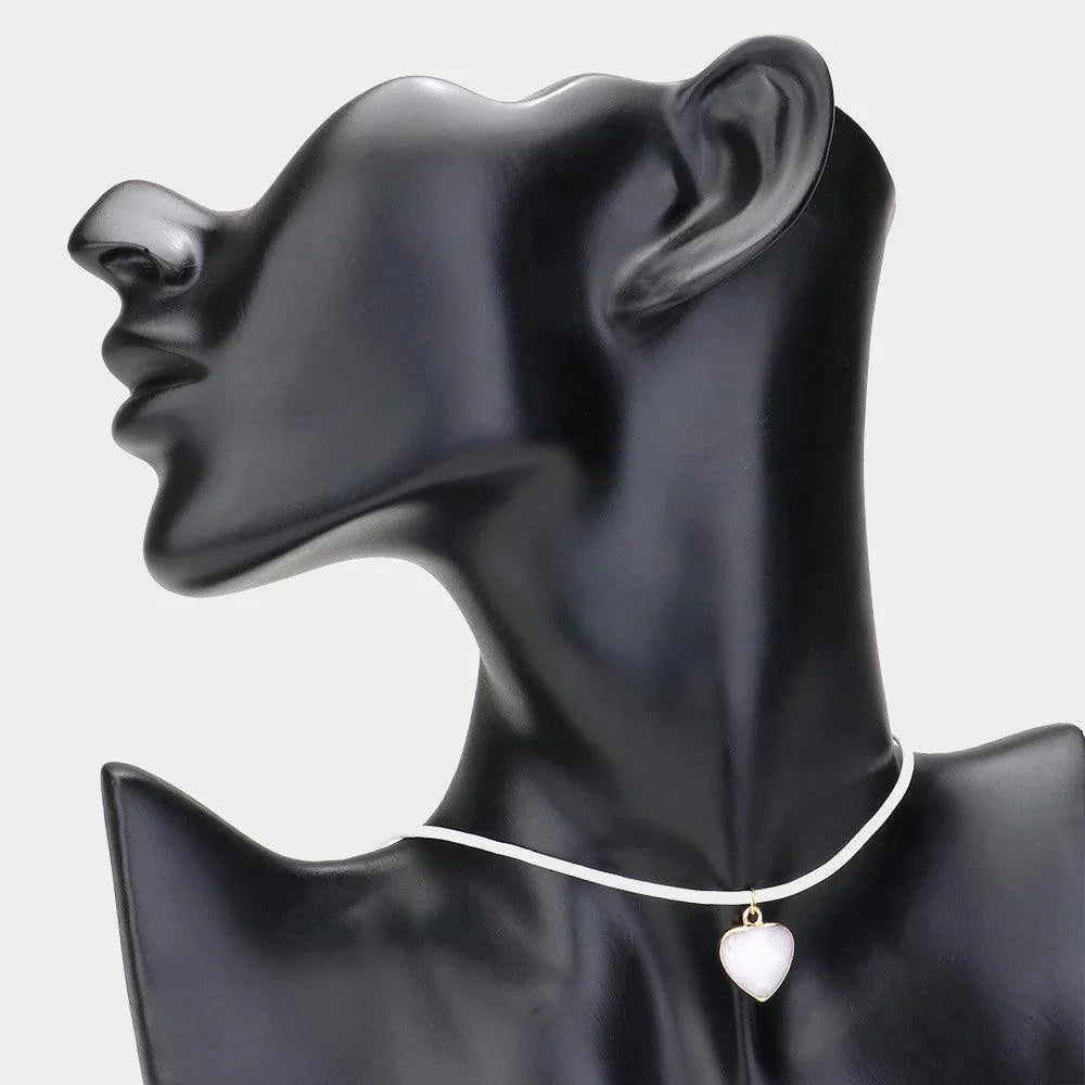White Heart Shaped Natural Stone Cluster Pendant Choker Necklace - Jewelry Store by Erik Rayo