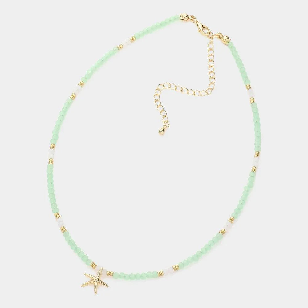 Gold Faceted Beaded Starfish Pendant Choker Necklace - Jewelry Store by Erik Rayo
