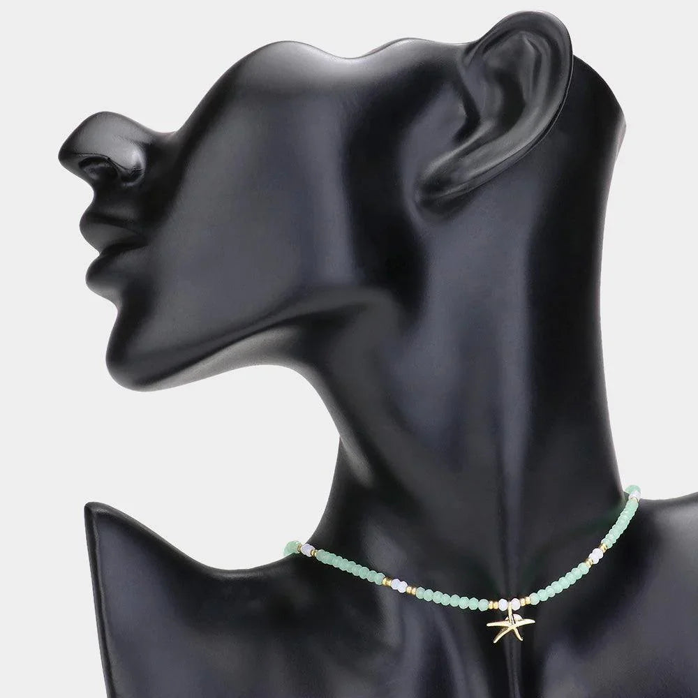 Gold Faceted Beaded Starfish Pendant Choker Necklace - Jewelry Store by Erik Rayo