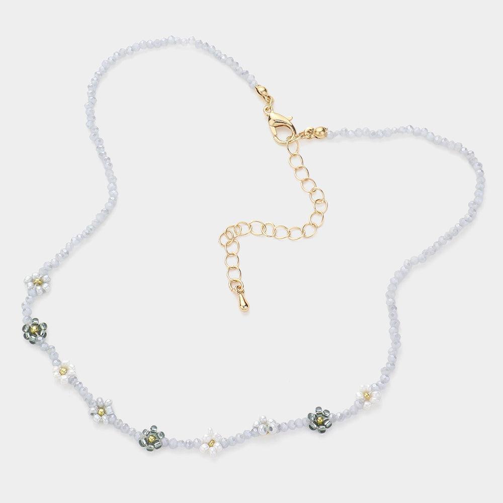 Silver Faceted Flower Beaded Choker Necklace - Jewelry Store by Erik Rayo