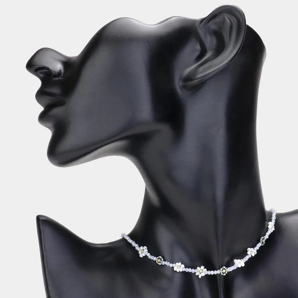 Silver Faceted Flower Beaded Choker Necklace - Jewelry Store by Erik Rayo