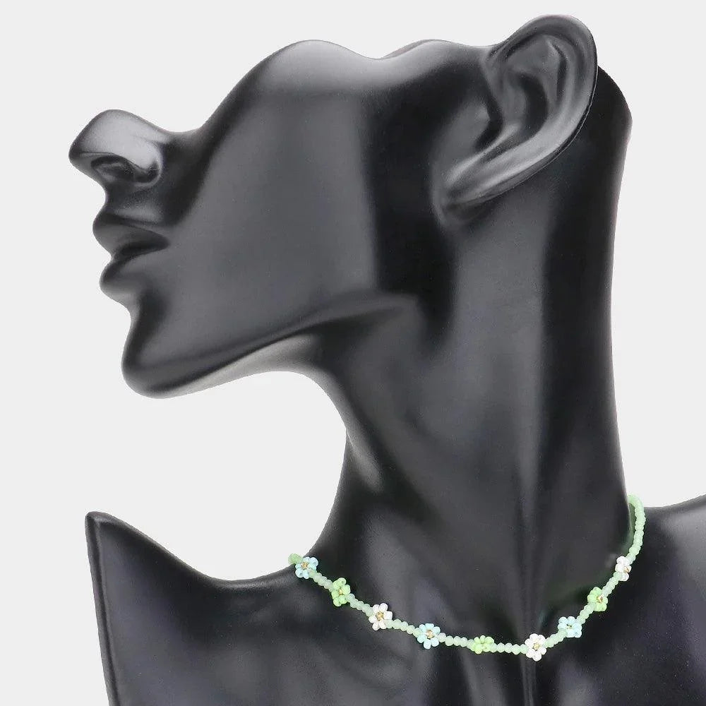 Gold Faceted Flower Beaded Choker Necklace - Jewelry Store by Erik Rayo