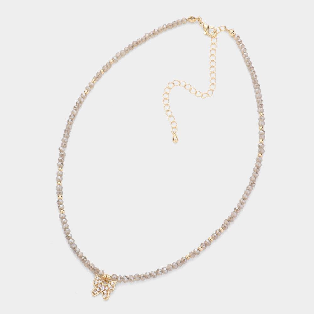 Silver Faceted Beaded Butterfly Pendant Choker Necklace - Jewelry Store by Erik Rayo
