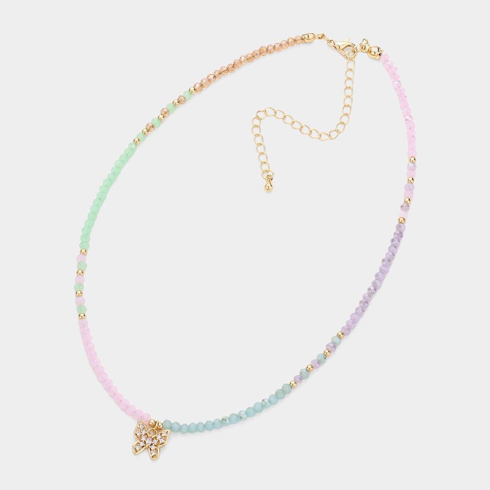 Gold Faceted Beaded Butterfly Pendant Choker Necklace - Jewelry Store by Erik Rayo