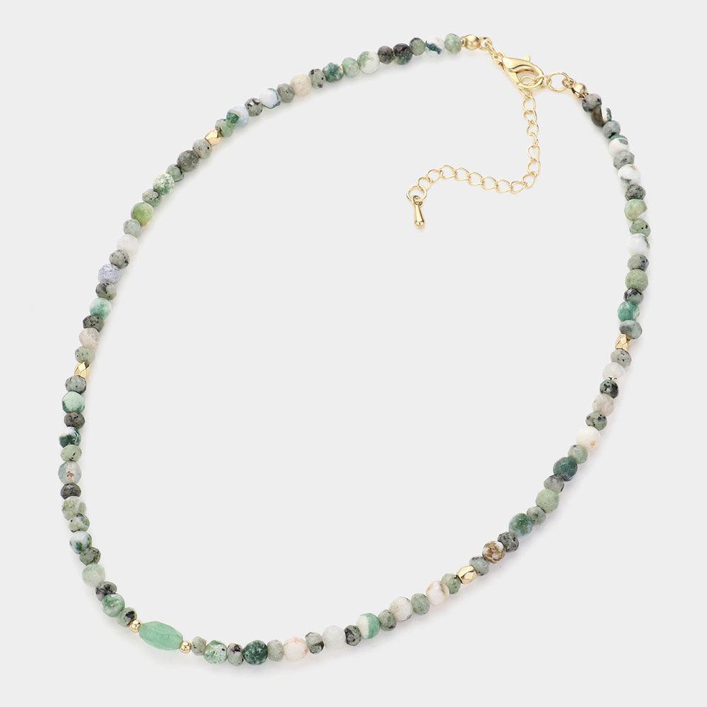 Green Natural Stone Faceted Beaded Choker Necklace - Jewelry Store by Erik Rayo