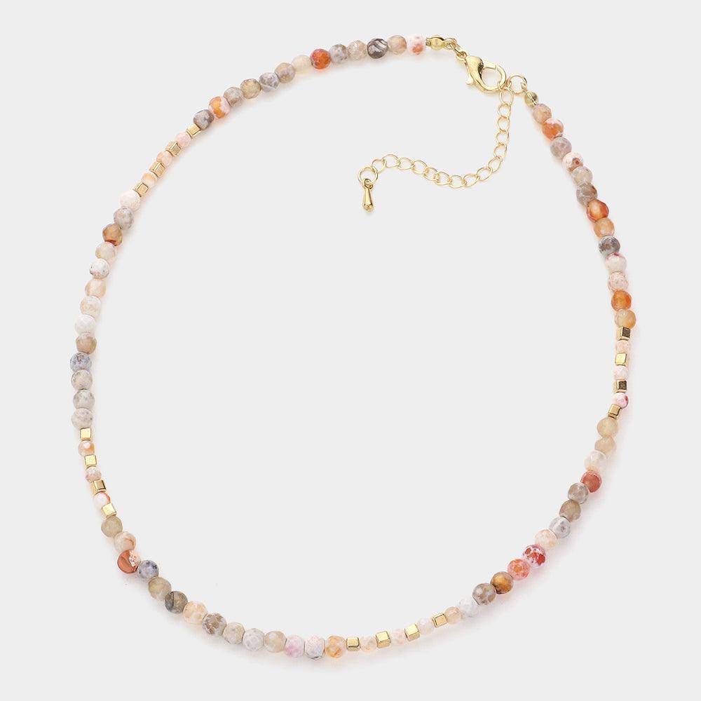 Pink Natural Stone Faceted Beaded Choker Necklace - Jewelry Store by Erik Rayo