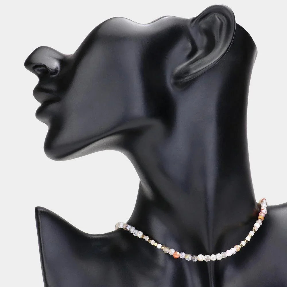Pink Natural Stone Faceted Beaded Choker Necklace - Jewelry Store by Erik Rayo