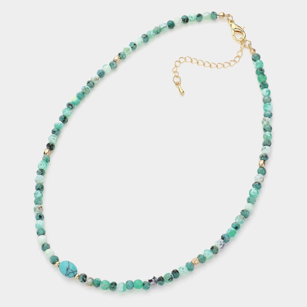 Turquoise Natural Stone Faceted Beaded Choker Necklace - Jewelry Store by Erik Rayo
