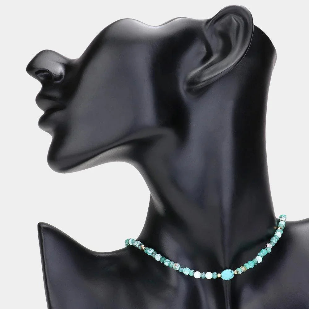 Turquoise Natural Stone Faceted Beaded Choker Necklace - Jewelry Store by Erik Rayo