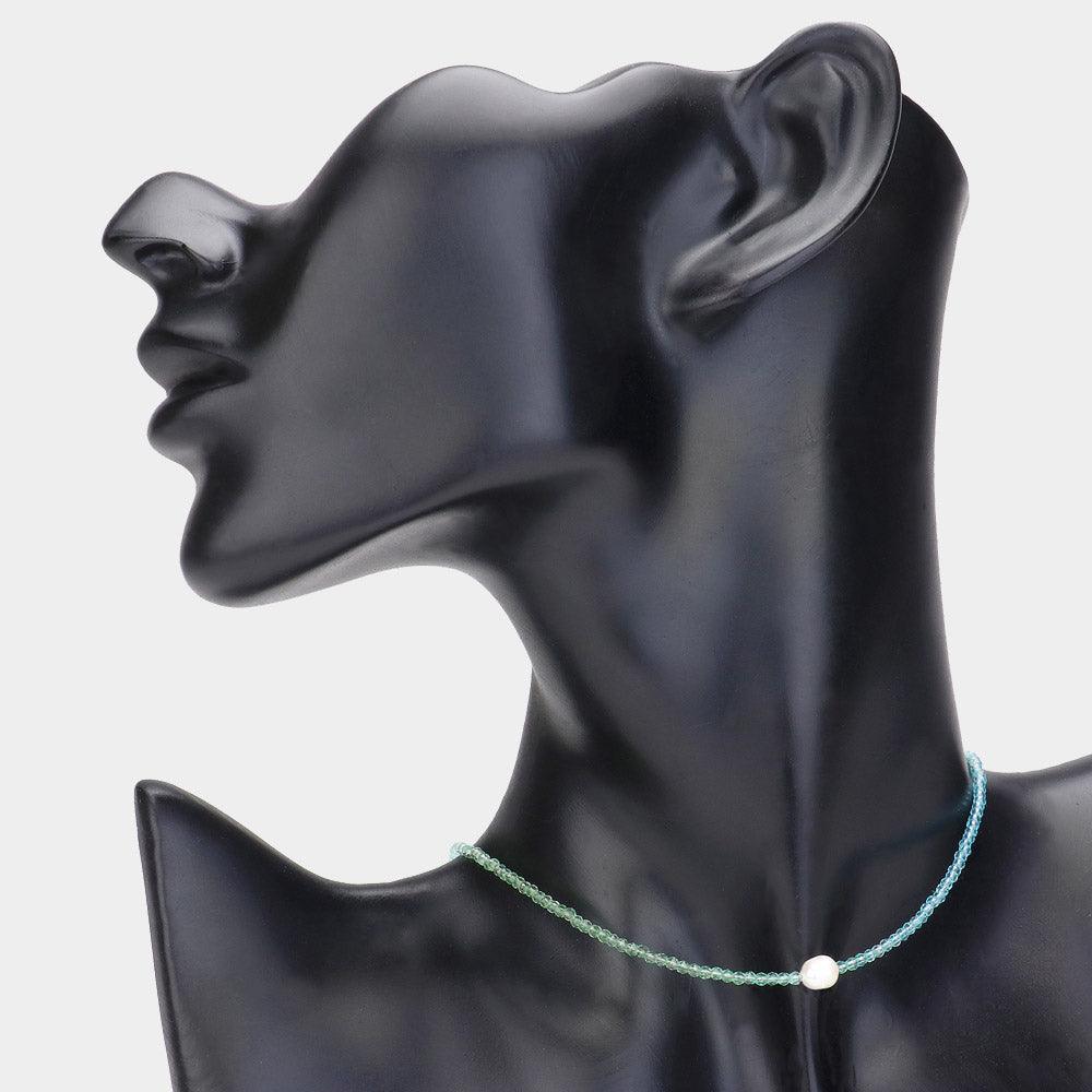 Blue Pearl Pointed Faceted Beaded Choker Necklace