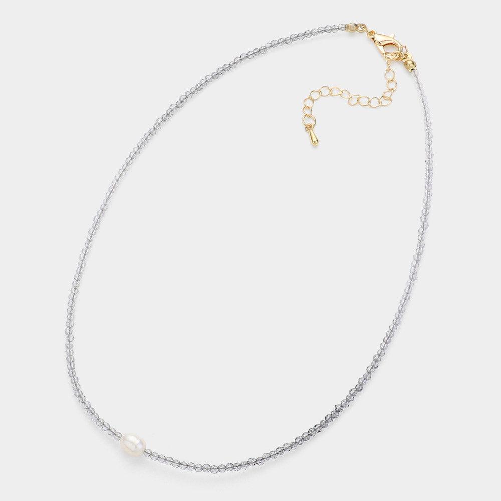 Silver Pearl Pointed Faceted Beaded Choker Necklace - Jewelry Store by Erik Rayo