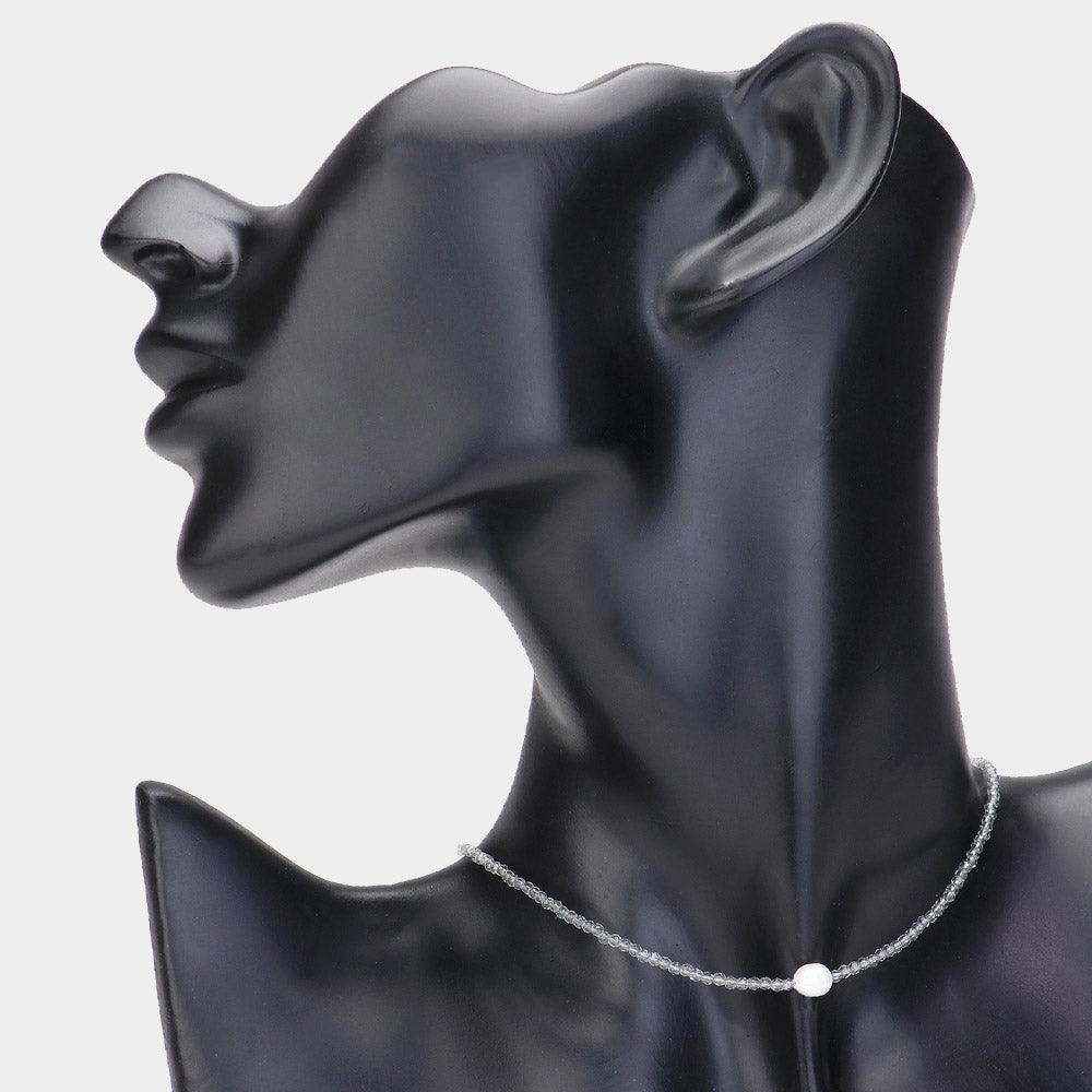 Silver Pearl Pointed Faceted Beaded Choker Necklace - Jewelry Store by Erik Rayo