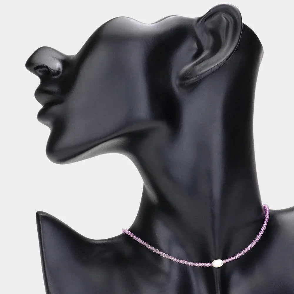Pink Pearl Pointed Faceted Beaded Choker Necklace - Jewelry Store by Erik Rayo